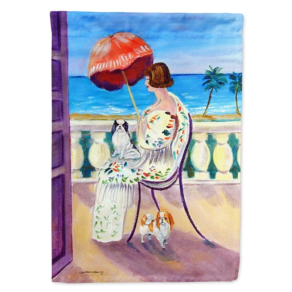 Lady with her Japanese Chin Garden Flag