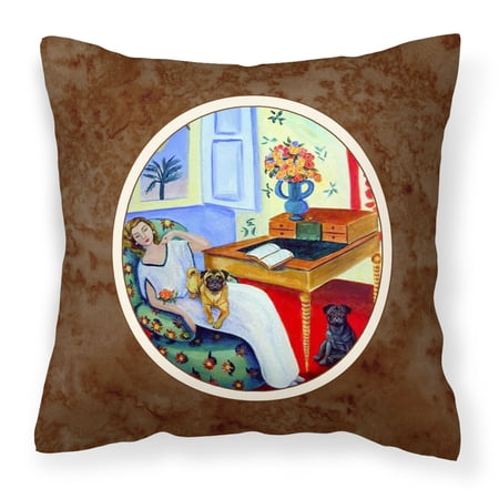 Lady with her Pug Fabric Decorative Pillow