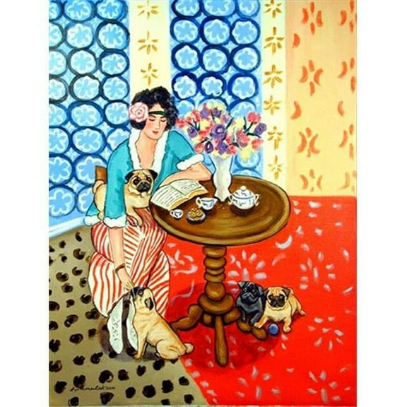 Lady with her Pug House Size Canvas Flag