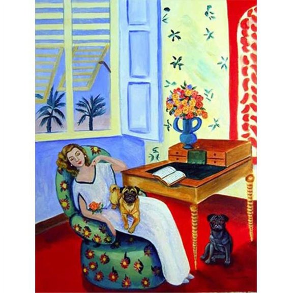 Lady with her Pug House Size Canvas Flag