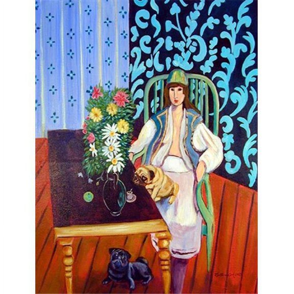 Lady with her Pug House Size Canvas Flag