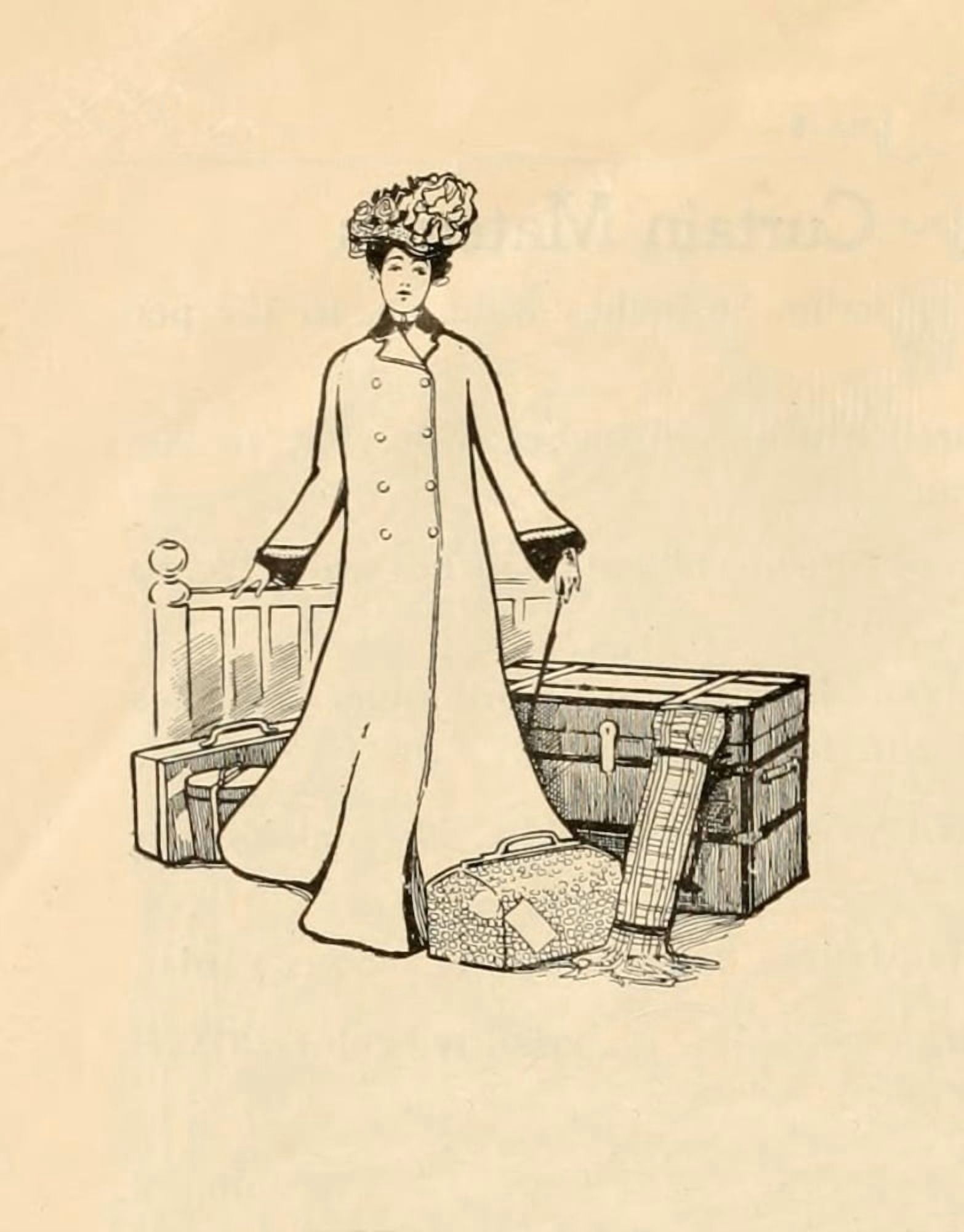 Lady with luggage Canvas Art - Unknown (18 x 24)