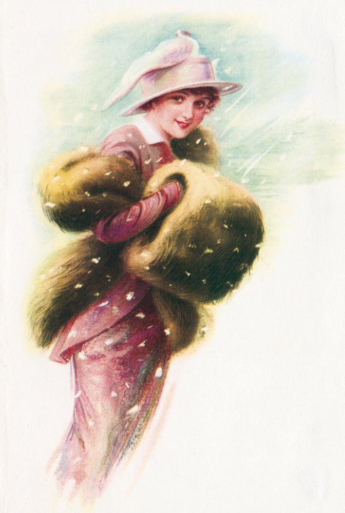 Lady with muff c1900 Canvas Art - Unknown (24 x 36)