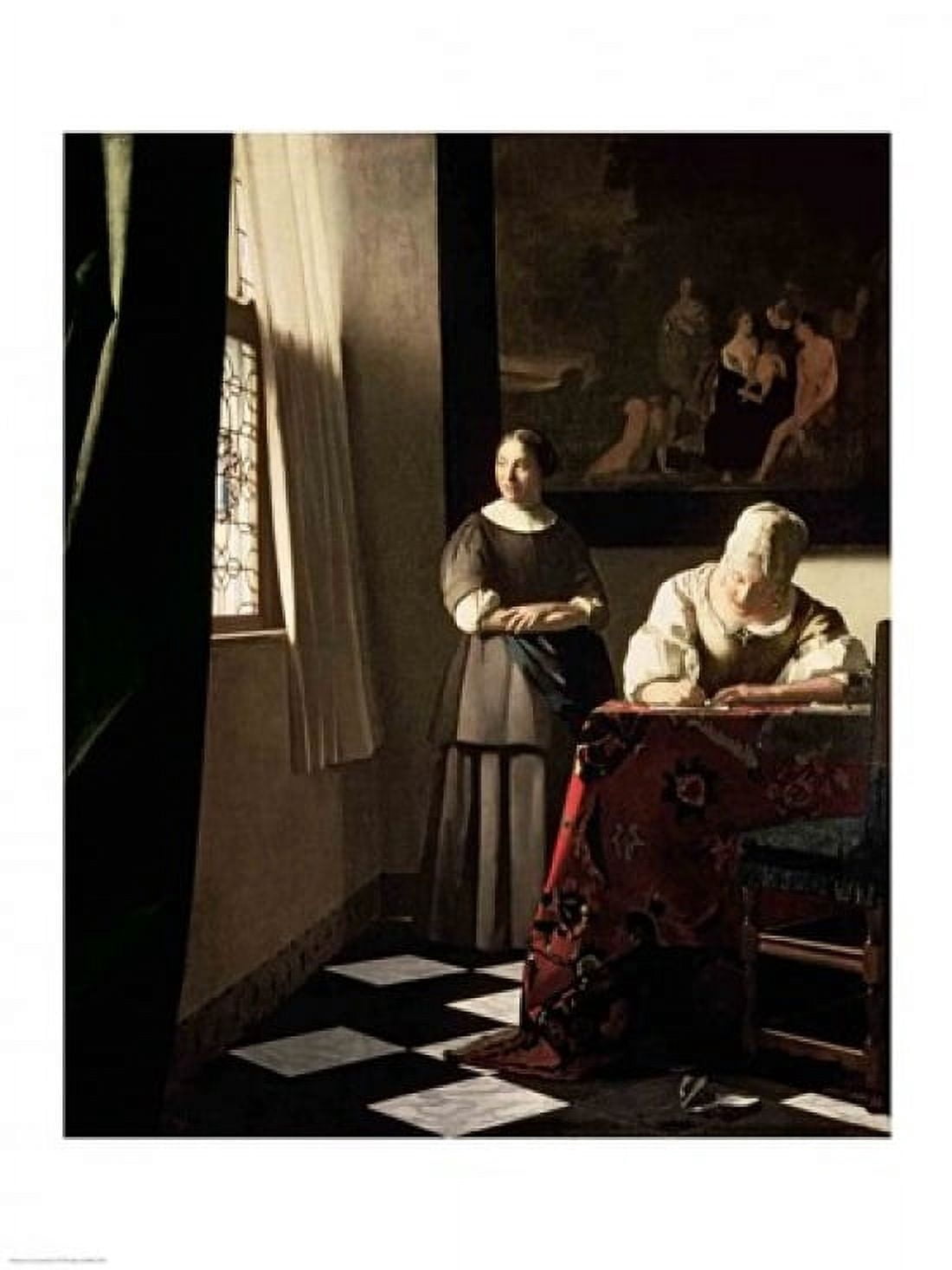 Lady writing a letter with her Maid Canvas Art - Johannes Vermeer (18 x 24)