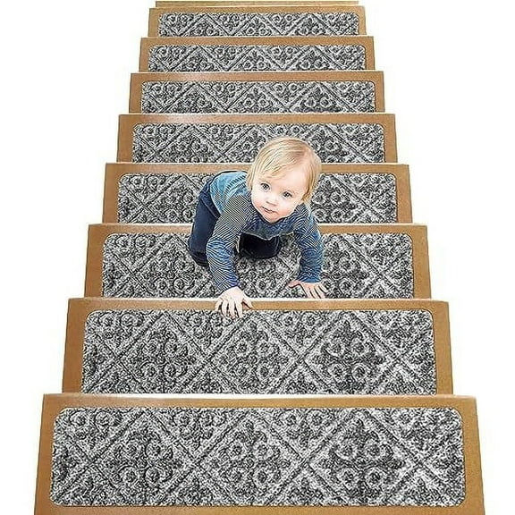 LadyB Non Slip Stair Treads Carpet, 8"x30", Gray