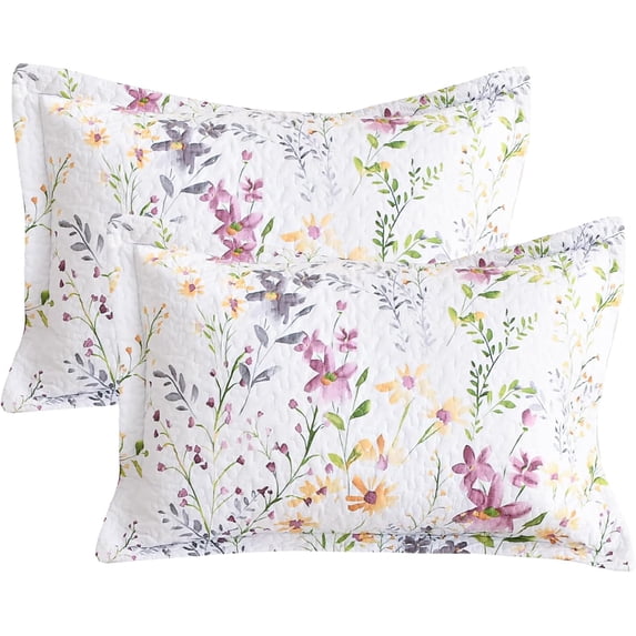 Floral Pattern C Ladyann Quilted Pillow Shams Standard Size 20x26, 2-Piece Botanical ...