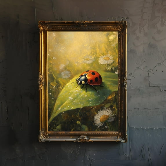 Ladybird Cottagecore Dark Academia Art Print Whimsical Insect Wall Art Vintage Nature Poster for Living Room Bedroom or Gallery Wall Moody