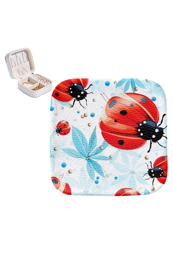 Ladybird Portable Square Jewelry Box for Rings Earrings Necklaces Bracelets Girls Women Storage Display Case Holder Organizer Travel Decorative Stand Holder