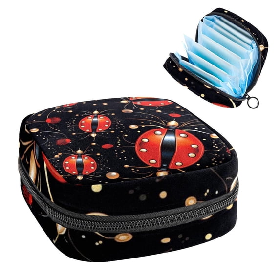 Ladybird Sanitary Napkin Bag Period Purse Small Storage Bag Pouch Case Travel Organizer Zipper Pouch 4.7x6.6x6.6 in Velvet Oxford Cloth Sponge Fabric Storage Bag for Sanitary Napkins