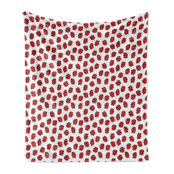 Ladybird Soft Flannel Fleece Throw Blanket, Illustration of Simple Ladybug Repetitive Spring Motif Dotted Pattern, Cozy Plush for Indoor and Outdoor Use, 50" x 60", Vermilion and White, by Ambesonne