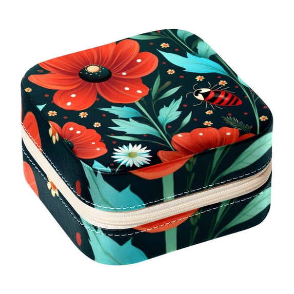 Ladybird Travel Portable Square Jewelry Box Earring Necklace Bracelet Organizer Storage Display Case Holder Stand Decorative Box Organize