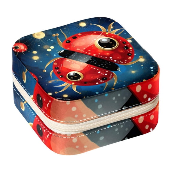 Ladybird Travel-Portable Square Jewelry Organizer Storage Box - Rings, Earrings, Necklaces, and Bracelets Holder for Girls and Women