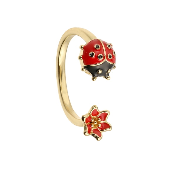 Ladybirds Design Rings With Adjustable Opening Smooth Copper Construction Vibrant Enameled Accent Daily Wear Jewelry
