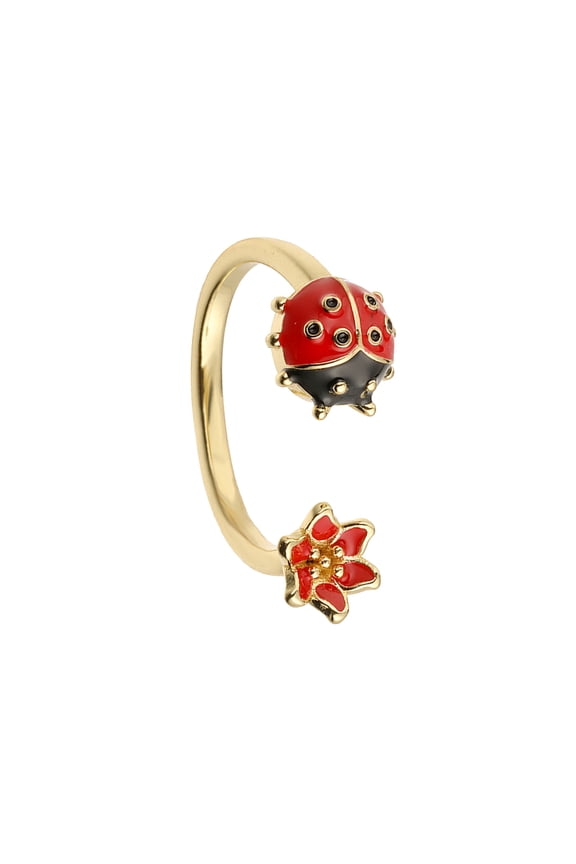 Ladybirds Design Rings With Adjustable Opening Smooth Copper Construction Vibrant Enameled Accent Daily Wear Jewelry