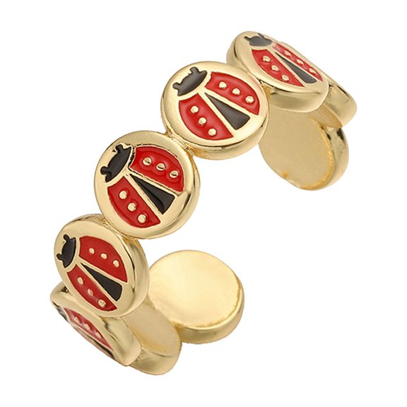 Ladybirds Design Rings With Adjustable Opening Smooth Copper Construction Vibrant Enameled Accent Daily Wear Jewelry