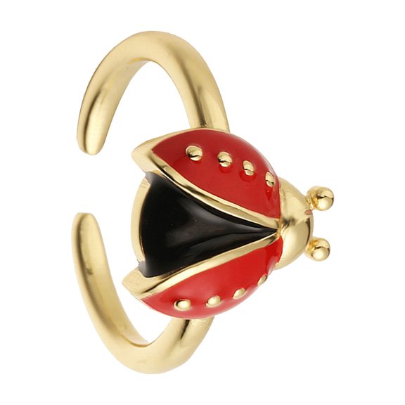 Ladybirds Design Rings With Adjustable Opening Smooth Copper Construction Vibrant Enameled Accent Daily Wear Jewelry
