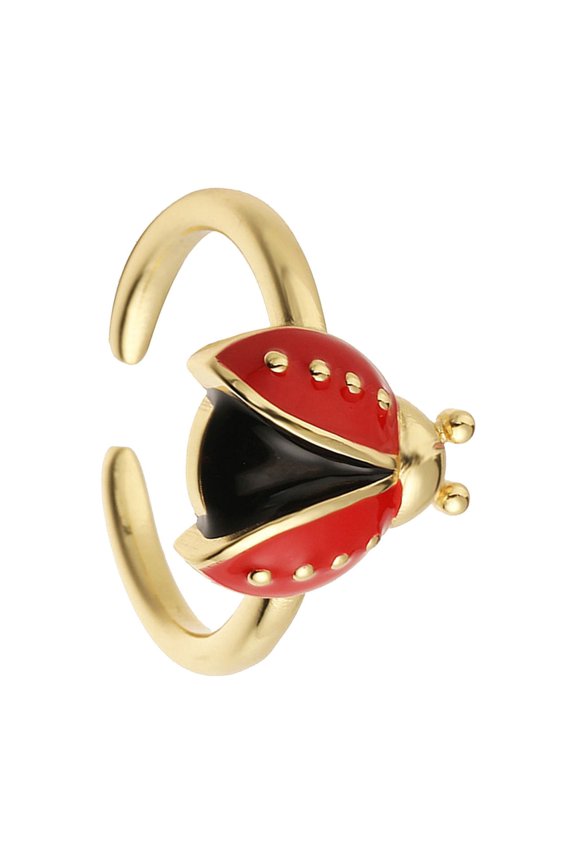 Ladybirds Design Rings With Adjustable Opening Smooth Copper Construction Vibrant Enameled Accent Daily Wear Jewelry