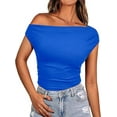 thumbnail image 1 of Ladybranch Cute Crop Tops for Women Tank Tops Ribbed One Piece Off The Shoulder Tank Tops Trendy Preppy Tops (Small,Pure Blue）, 1 of 7