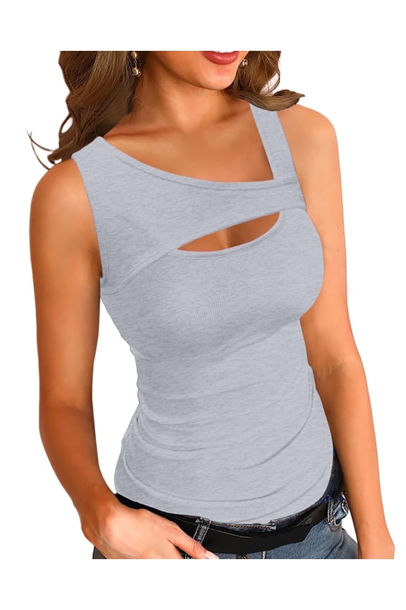 One Piece Tank Tops for Women Summer Ribbed Basic Sleeveless T Shirts Casual Slim Fit Tops(Medium，Heather Grey)