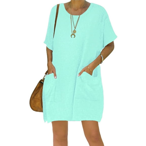 Ladybranch Summer Casual T Shirt Dresses Short Sleeve Swing Tunic Dress for Women(X-Large,01Light Green)