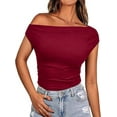 thumbnail image 1 of Ladybranch Summer Sleeveless Shirts for Women Casual One Piece Ribbed Knit Slim Y2K Tank Tops Off The Shoulder Tops(XX-Large,Pure Red）, 1 of 7