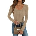 thumbnail image 1 of Ladybranch Tee Shirts Womens Fashion U Neck Tight Fit Tops Business Casual Dressy Fall Fashion Trendy Clothes 2025 Dark Khaki, 1 of 5