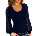 thumbnail image 1 of Ladybranch Women Lace Balloon Long Sleeve Crewneck Ribbed Shirts Fitted Top Fall Casual Blouse（Small,Blue), 1 of 6