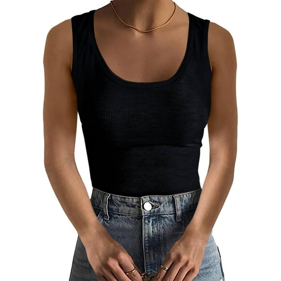 Ladybranch Women Lightweight Tank Top Ribbed Fitted Scoop Neck Tight Shirt Sleeveless Basic Camisole Black Shirts(Medium, Black)