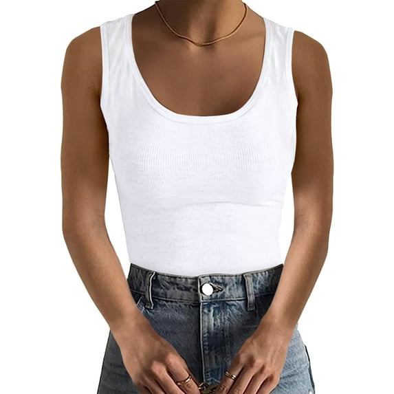 Ladybranch Women Spaghetti Strap Scoop Neck Ribbed Tank Tops Slim Fitted Cotton Basic Cami Shirts(Small, White)