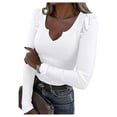 thumbnail image 1 of LadybranchFashion Ribbed Basic T-Shirts for Women Ruffle Sleeve Ruffle Sleeve Sexy Ribbed Slim Fitted Shirts Blouse(Small,Pure White）, 1 of 9