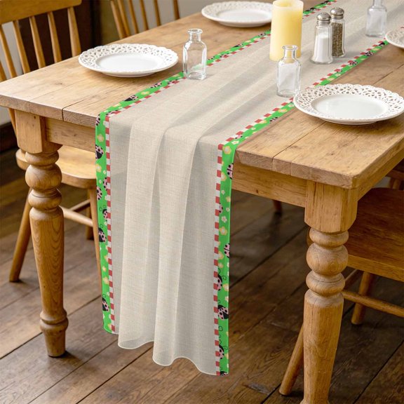 Ladybug 4.5ft Cheesecloth Table Runner for Wedding 19"x55", Yellow Daisy Floral Insects Pastoral Style Linen Texture Green Kitchen Dinner Sheer Tulle Chiffon Dresser Scarf, Holiday Party Decorations