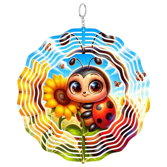 Ladybug And Sunflower 3D Wind Spinner Kinetic Hanging Garden Decor Stainless Steel Yard