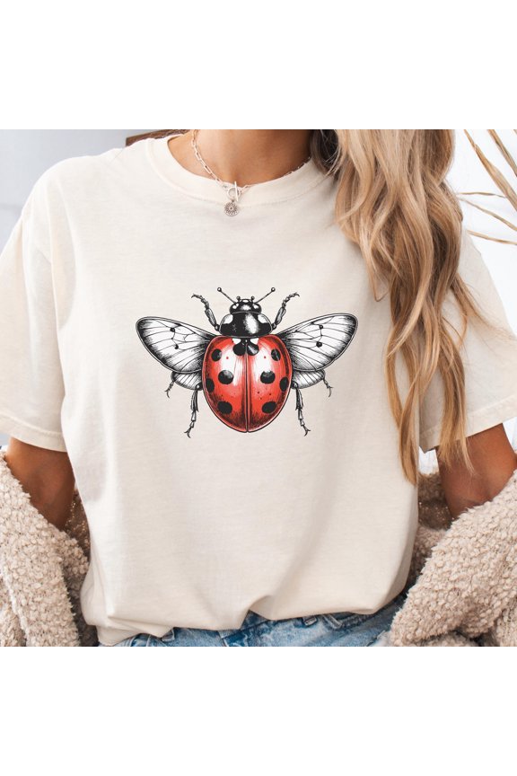 Ladybug Art T-Shirt, Eco-Friendly Fashion, Gift for Insect Lovers, Unisex Clothing, Bug Tee