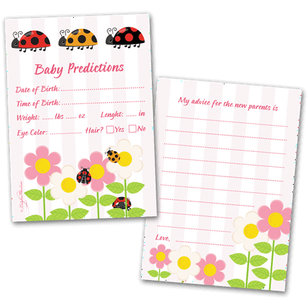 Ladybug Baby Shower Predictions Guessing Game and Advice Notes for New Parents - For Girls - 40 Cards