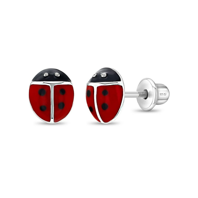 Sterling Silver Red Enamel Ladybug Children's Post Earrings Sterling Silver Red Enamel Ladybug Children's Post Earrings