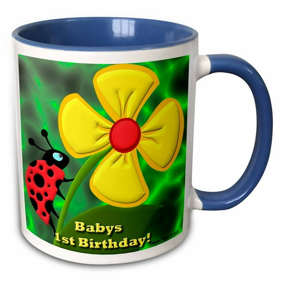 3drose, Ladybug Babys 1st Birthday, 15oz Two-tone Blue Mug