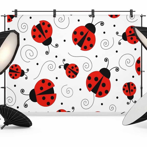 Ladybug Backdrop for Photoshoot,Photography Photo Studio Background Wall Backdrop,Cartoon Red Black Dots Animals Modern Simple Back Drop Banner Panel for Portraits Wedding Party Live Streaming 7x5Ft
