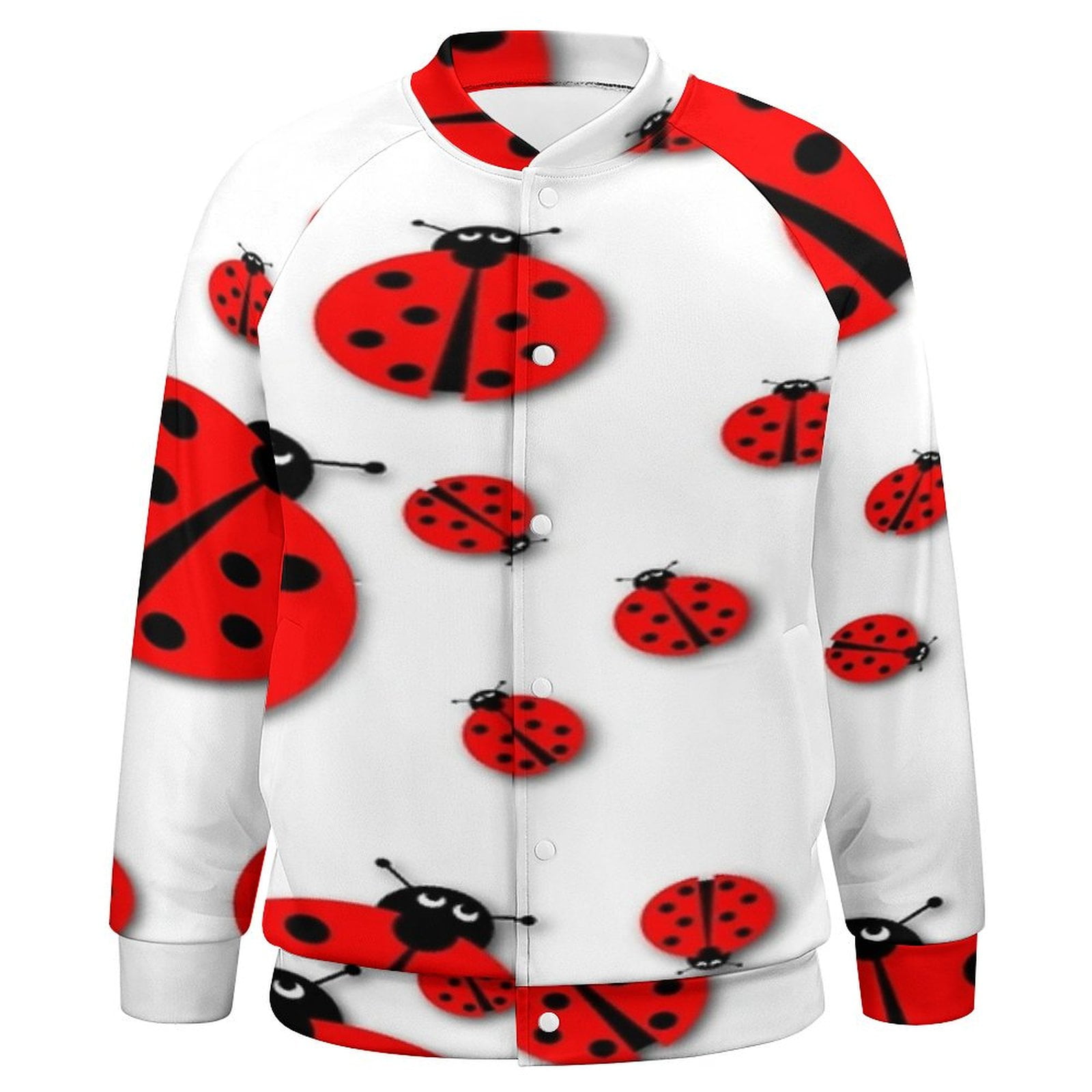Ladybug Pattern Jacket Ladybug Baseball Jersey Fashion Ribbed Sleeve Man Women's Jacket Motion ...
