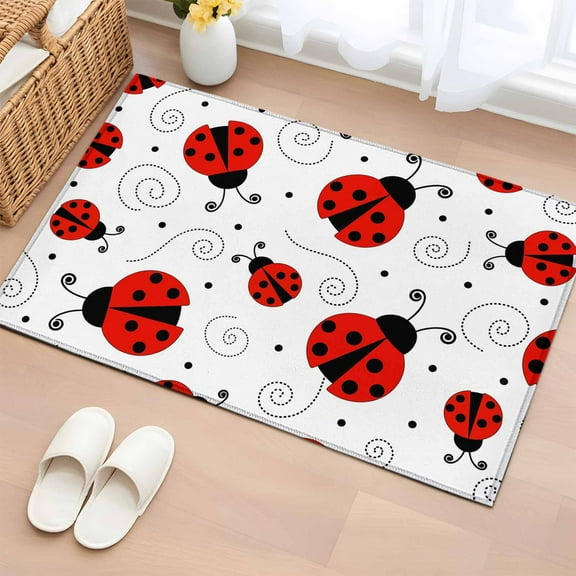 Ladybug Bathroom Rug Washable 2x3 Entryway Rug Non Slip Cartoon Red Black Dots Animals Modern Simple Front Door Mat Low Pile Indoor Doormat Throw Floor Carpet for Kitchen Bedroom Entrance
