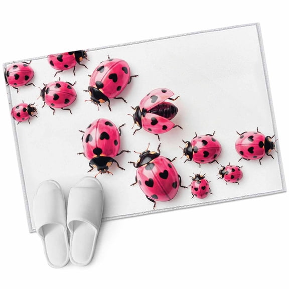 Ladybug Bathroom Rug Washable 2x3 Entryway Rug Non Slip Red Black Animals Front Door Mat Low Pile Indoor Doormat Throw Floor Carpet for Kitchen Bedroom Entrance