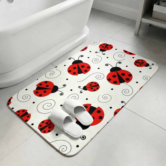 Ladybug Bathroom Rugs Non Slip Washable Bath Mat Absorbent Front Door Mat Cartoon Red Black Dots Animals Modern Simple Indoor Doormat for Kitchen Entryway Shower Decor Accessories 15.7"x23.6"