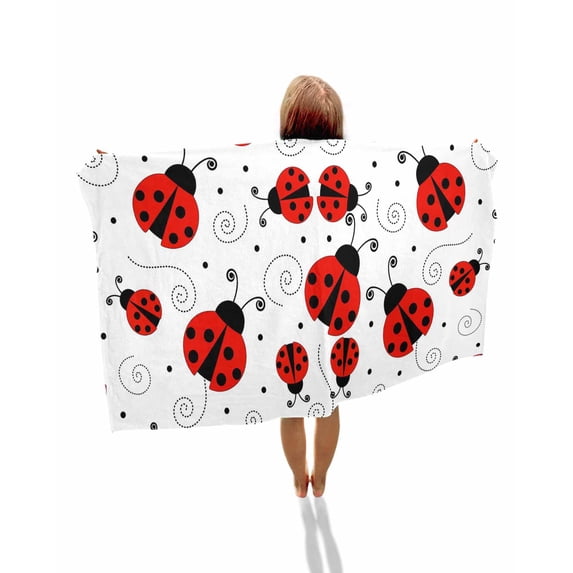 Ladybug Beach Towels Oversized Super Absorbent, Cartoon Red Black Dots Animals Modern Simple Lightweight Bath Towel Quick Dry Sets For Bathroom/Pool/Rv Camping/Beach Play/Gym Room/Picnic 30"x60"