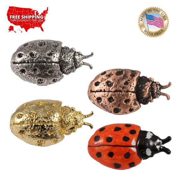 Ladybug, Beetle, Insect, Coccinellidae, Gold Plated, Hat, Lapel, Brooch, Pin, Pins, Made in USA, Over 50 Insect Designs Available. Creative Pewter Designs. AG037