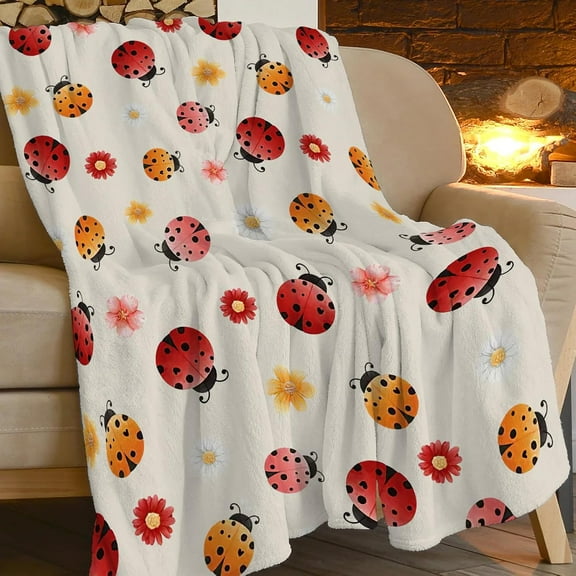 Ladybug Blanket Cute Ladybug Throw Blanket Ladybug Decor Stuff Merch Cozy Print Flannel Fleece Soft Plush Fuzzy Warm Lightweight Bedding Ladybug Gifts for Women Men Girls Kids 50"X40"