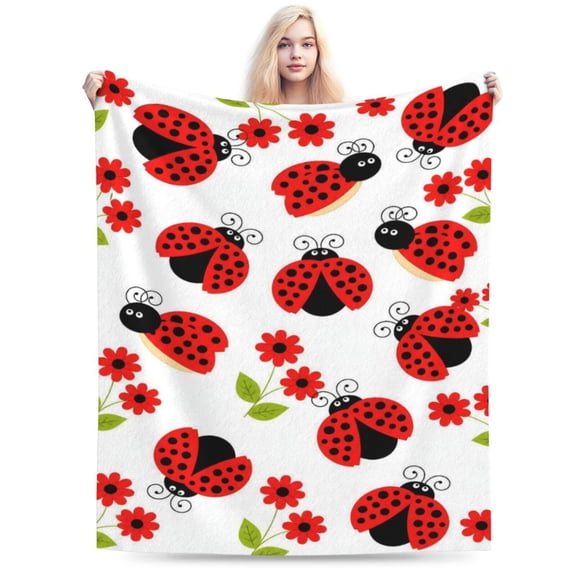 Ladybug Blanket Lady Bug Cartoon Throw Blanket Flower Green Leaves Fuzzy Plush Blanket Ultra Soft for Animal Lover Gift 50x40