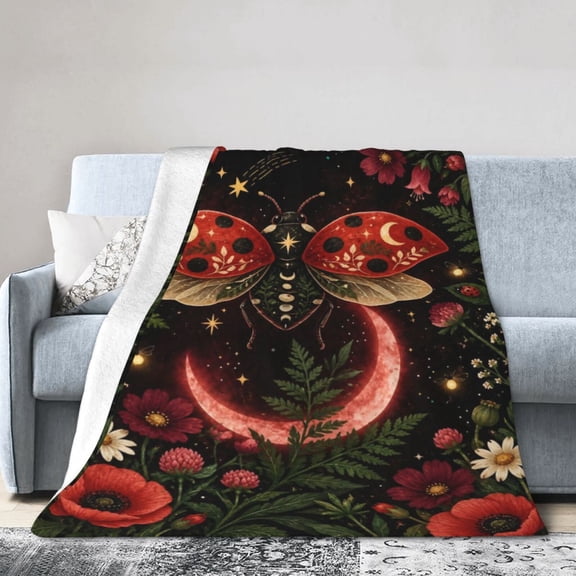 Ladybug Blanket Ladybug Moon Flower Star Soft Cozy Fleece Blanket Gift for Women Adults 50x40