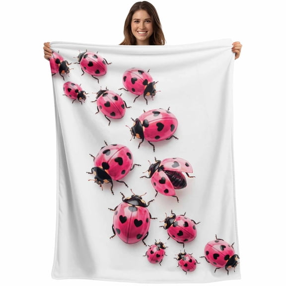 Ladybug Blanket Soft Cozy Warm Throw Blanket for Couch, Plush Fuzzy Flannel Blankets for Sofa, Red Black Animals Bed Blankets Lightweight Gifts for Women, 50"x60"
