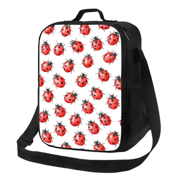 Ladybug Botanical Lunch Bag Insulated Thermal Box with Shoulder Strap & Handle for Work and Picnic