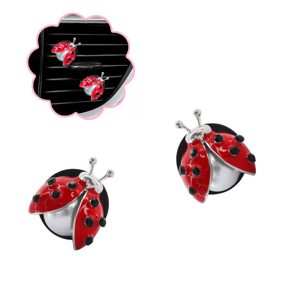 Ladybug Car Accessories,2pcs Lady Bug Air Vent Clips Car Air Fresheners,Refillable Animal Decoration Diffusers,Girly Rhinestone Dashboard Charms for Women Teens