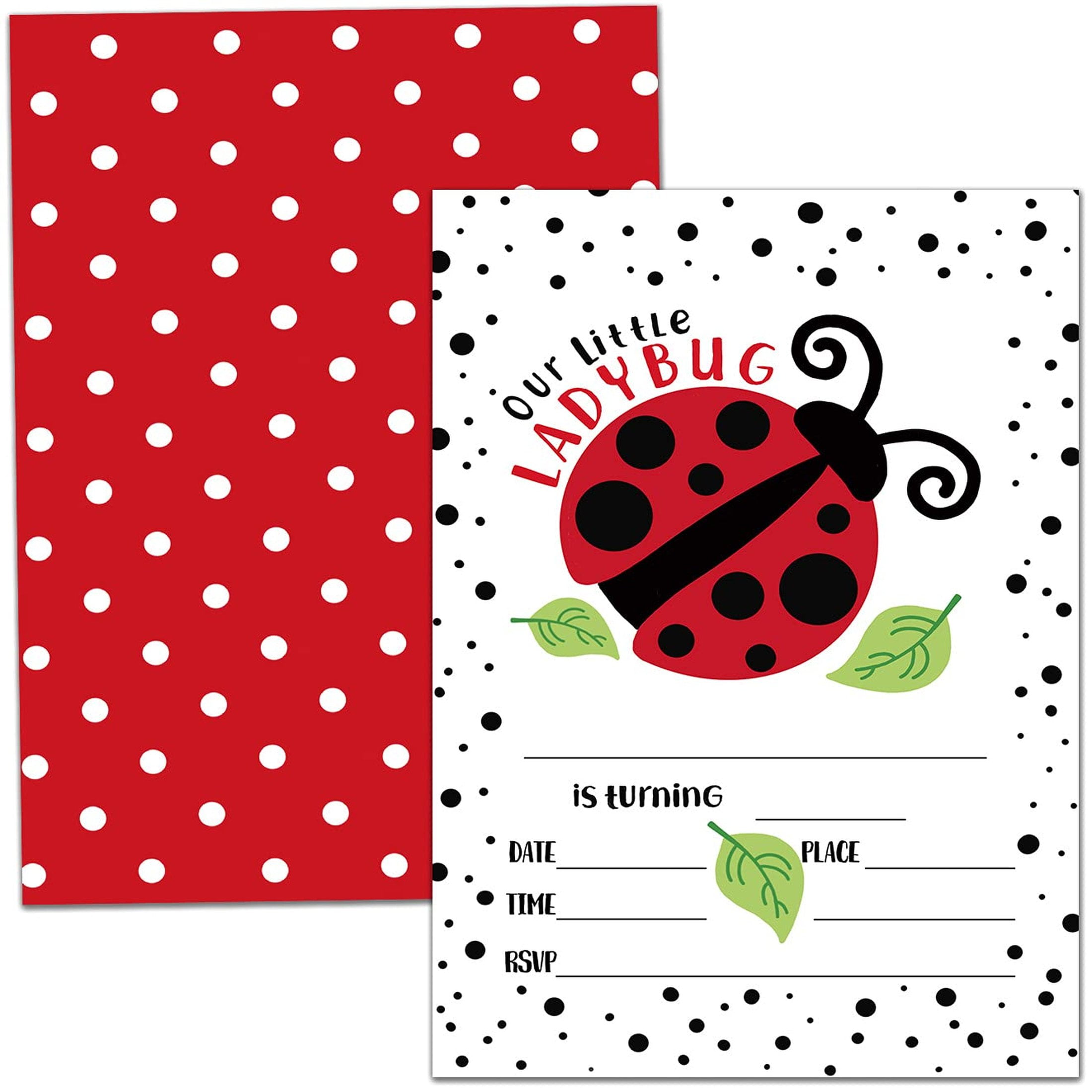 Ladybug Celebration Invitation Set - 20 Delightful Cards with Envelopes for Your Little Lady's Birthday Party, Perfect for Creating Memorable Moments and Joyful Gatherings.
